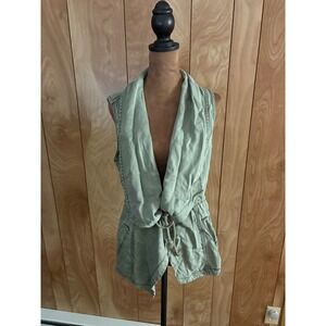 Kenneth Cole Reaction Womens XS Olive Green Tencel Utility Vest Drawstring Waist